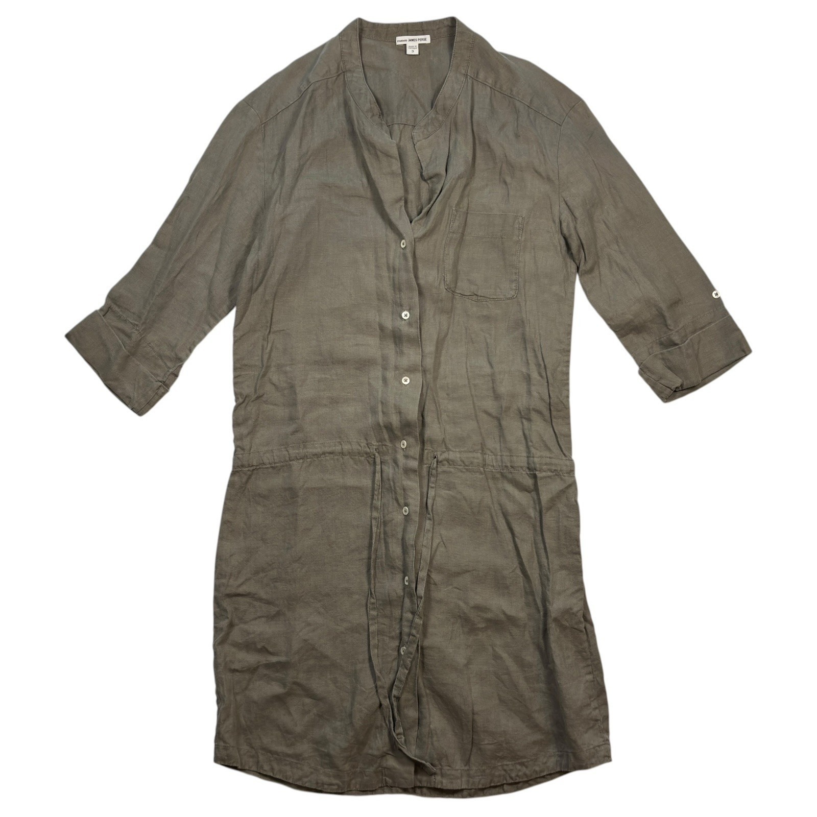 Standard James Perse Womens 100% Linen Shirt Dress Size 3 Khaki